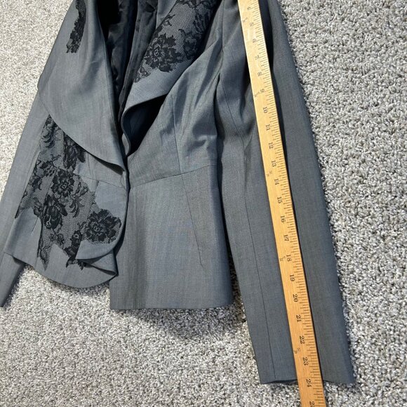 Valentino Gray Blazer With Black Lace Detail Made In Italy Size 10 Draped Collar - Picture 14 of 16